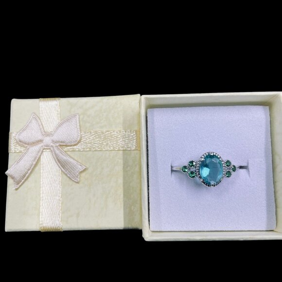 Bomb Party 925 Ring Teal Oval Gem Sterling Silver Size 8 Green Accent Jewelry - Picture 6 of 7